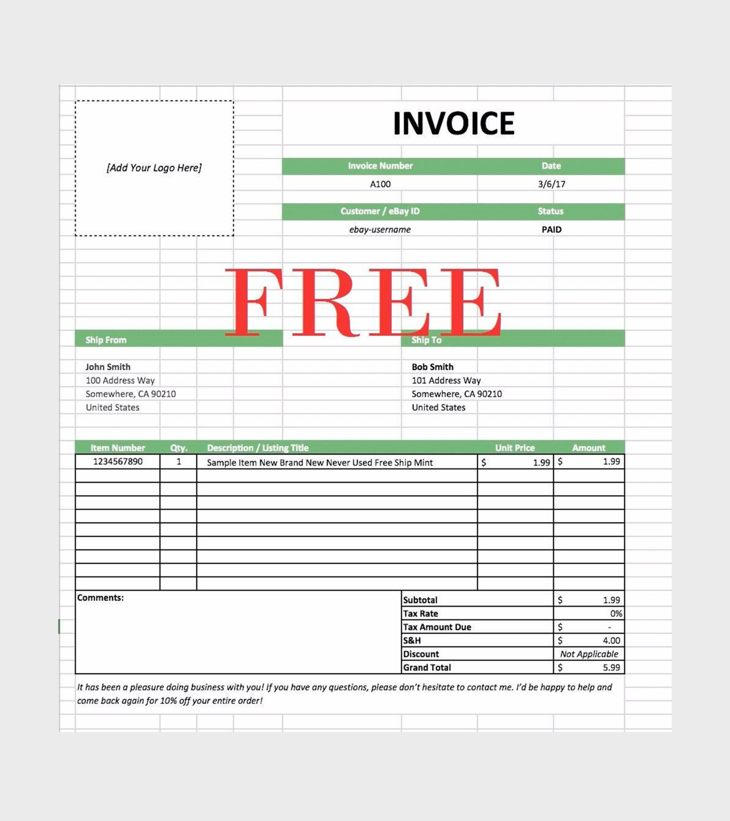 Standard 50X Multiple Item eBay & PayPal Fee Calculator Microsoft Excel + FREE