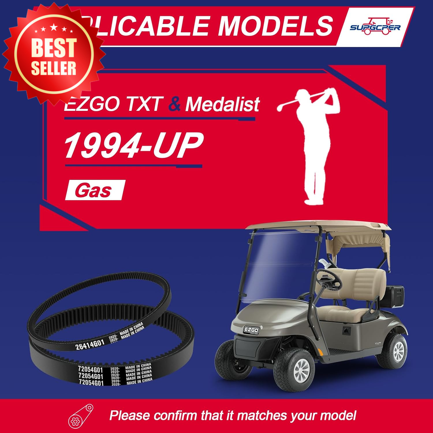 EZGO TXT Drive & Starter Belt Kit Golf Cart 4 Cycle Gas 1994-UP US