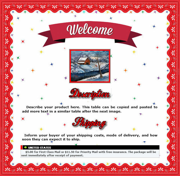 AUCTION TEMPLATE Wavy Red Border Design With Stars – FREE Shipping