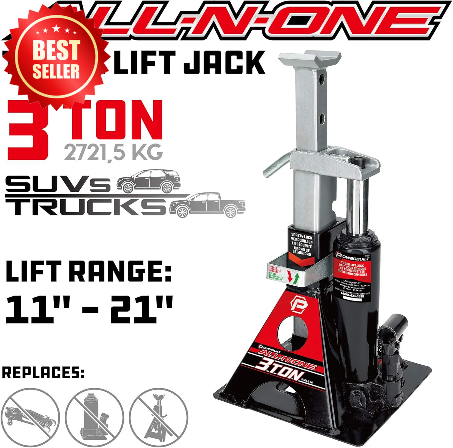 3 TON Hydraulic Bottle Jack & Jack Stand Combo 11-21 IN Truck SUV Car US