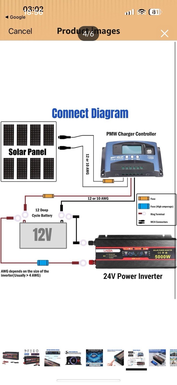 Power Inverter 5000W Converter 24V DC to 110V for Car Truck Home AC LCD Outdoor