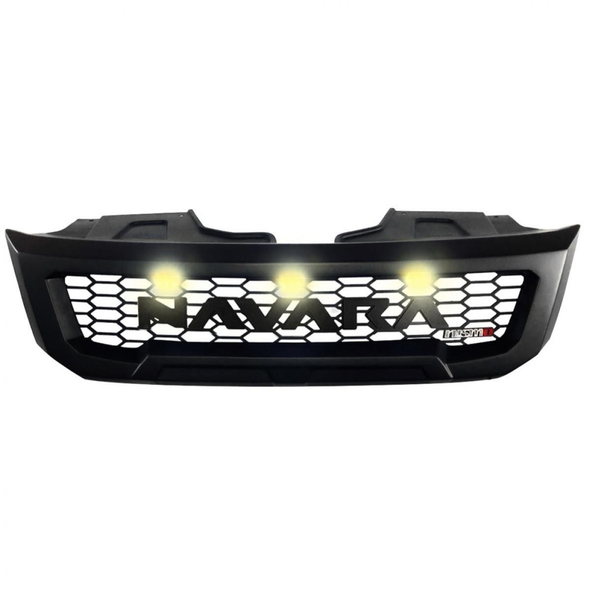 Front Grille Matte Black Yellow LED Black Logo For Nissan Navara NP300 D23 14-19