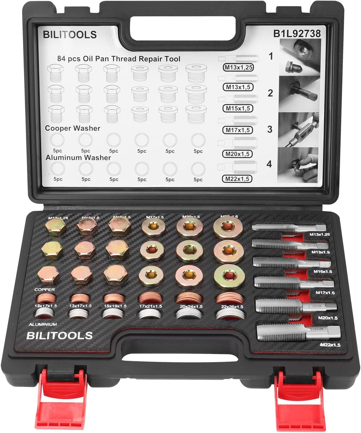 84 PC Oil Pan Drain Plug Thread Repair Kit M13-M22 Metric Rethread Auto US
