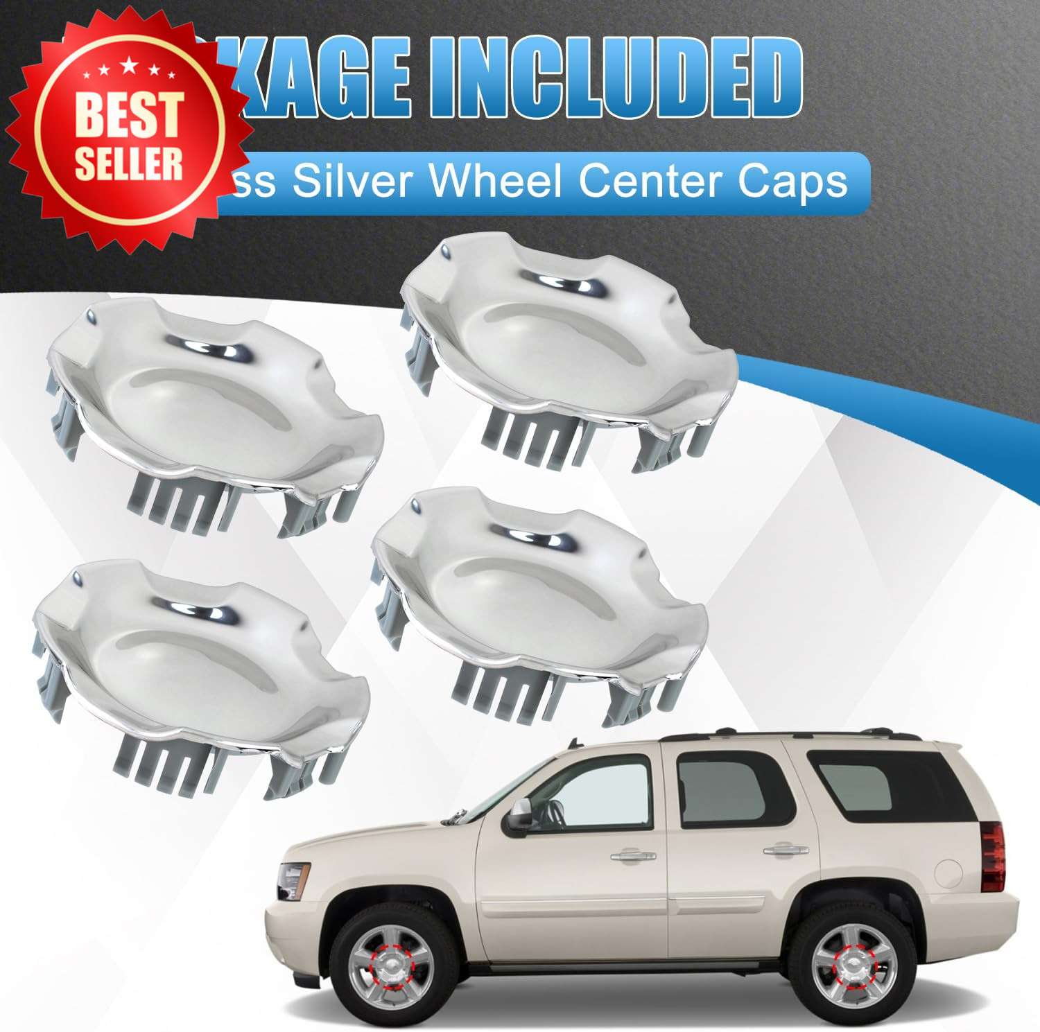 4pc Polished Aluminum Wheel Center Cap 20″ Silverado Tahoe 9596007 US