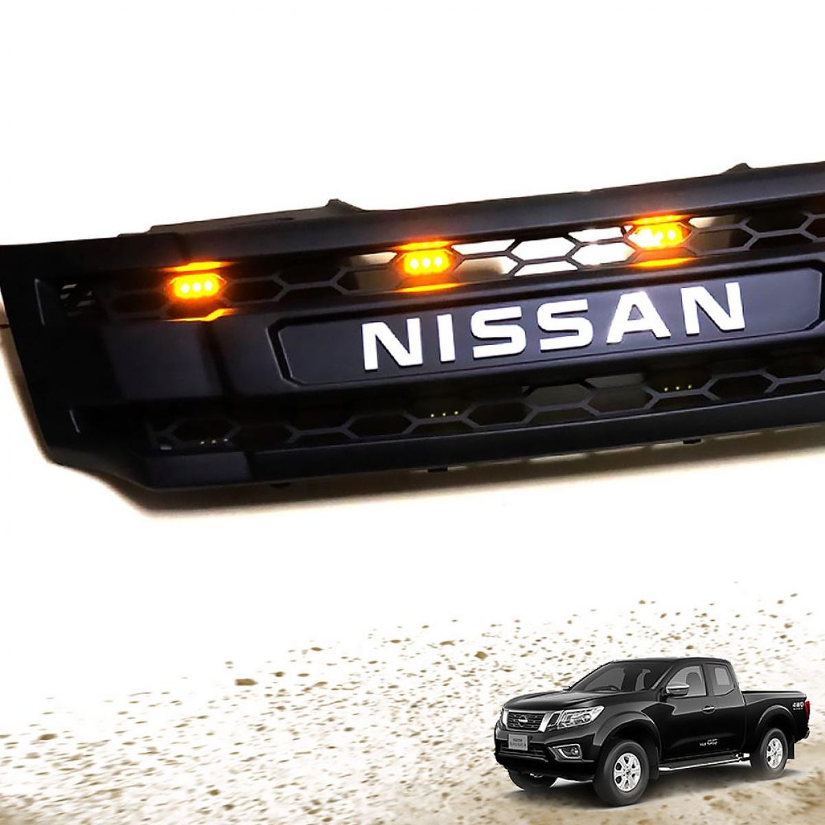 Front Grille Matte Black White Logo Amber LED For Nissan Navara NP300 D23 14-19