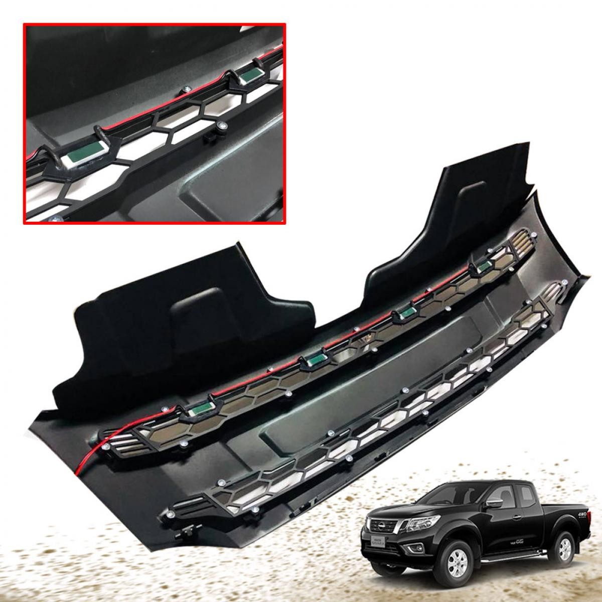 Front Grille Matte Black White Logo Amber LED For Nissan Navara NP300 D23 14-19