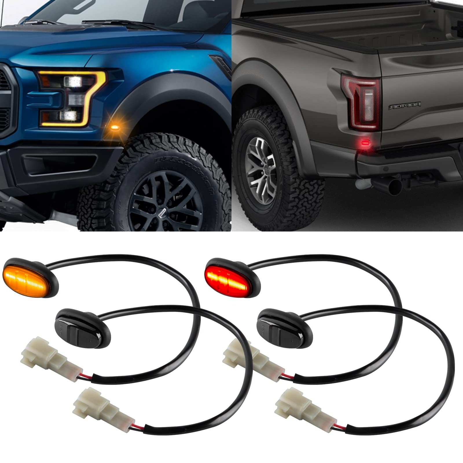 LED Fender Side Marker Lights Kit 4 Pcs Amber/Red Ford F150 2016-2020