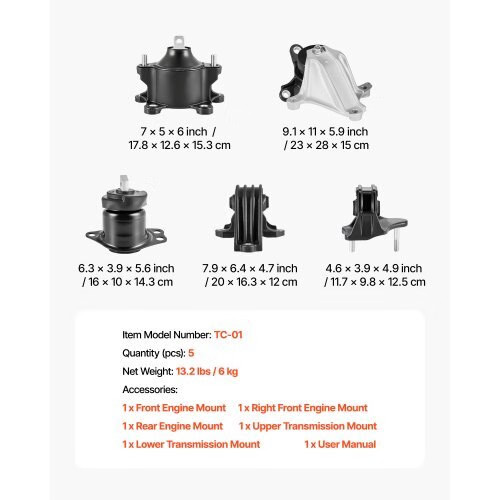 Engine Motor Mount and Transmission Mount Kit Replacement, Set of 5, Compatible