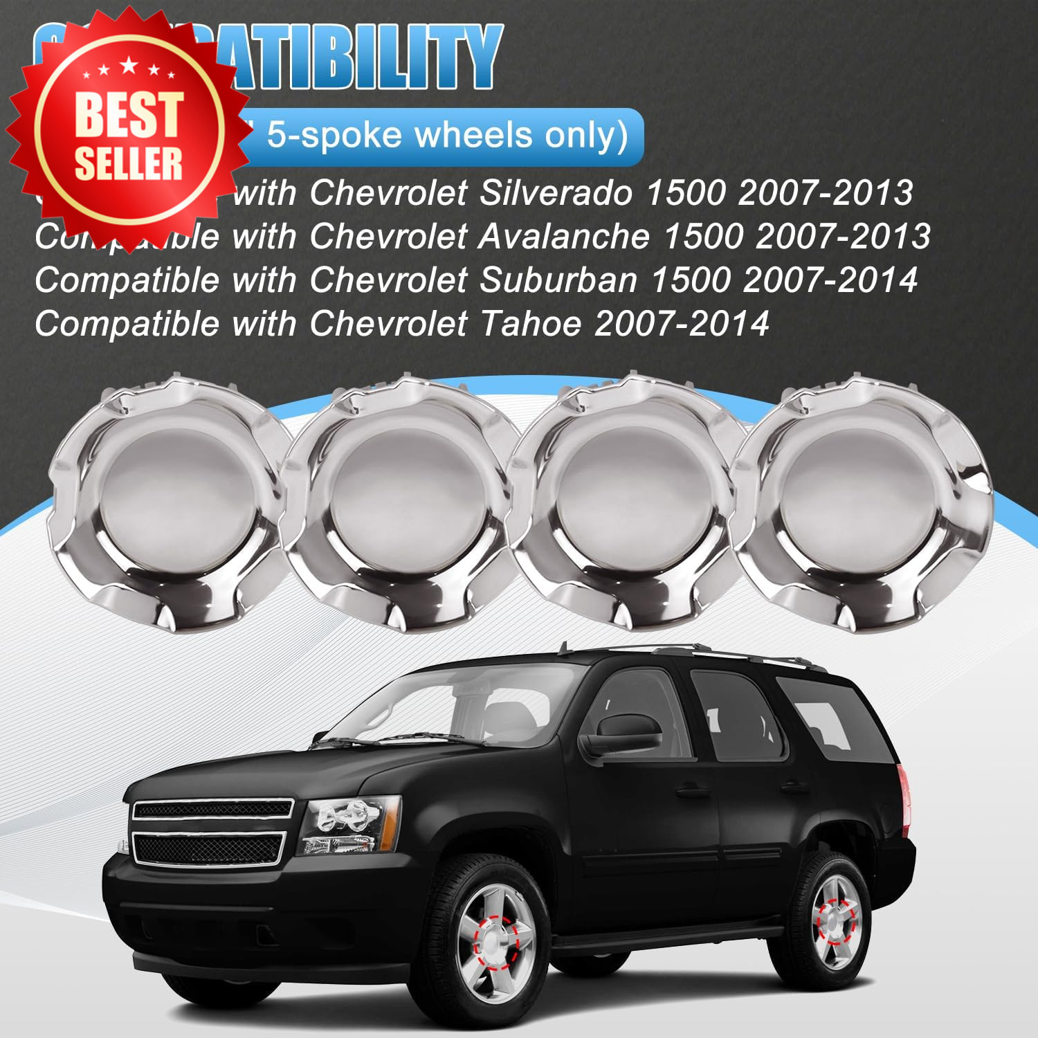 4pc Polished Aluminum Wheel Center Cap 20″ Silverado Tahoe 9596007 US
