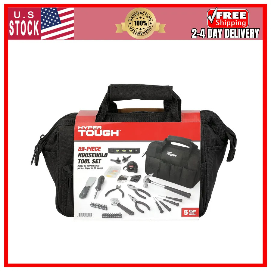 Hyper Tough 89-Piece Household Tool Set with 12-Pocket Storage Bag