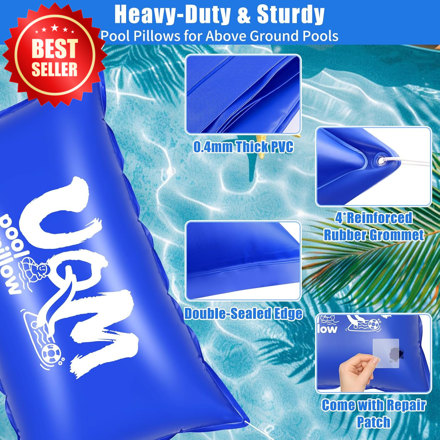 4x8Ft Pool Pillow Above Ground Cold-Resistant Winterizing Kit 4X20Ft Rope US