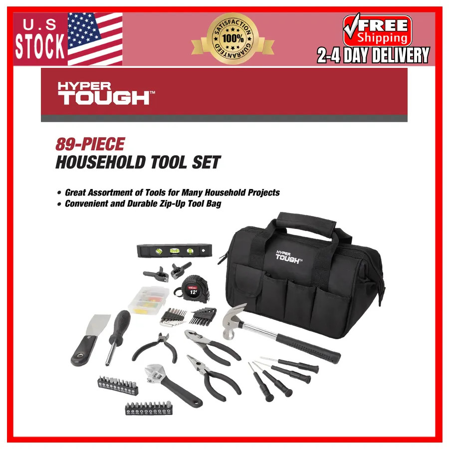Hyper Tough 89-Piece Household Tool Set with 12-Pocket Storage Bag