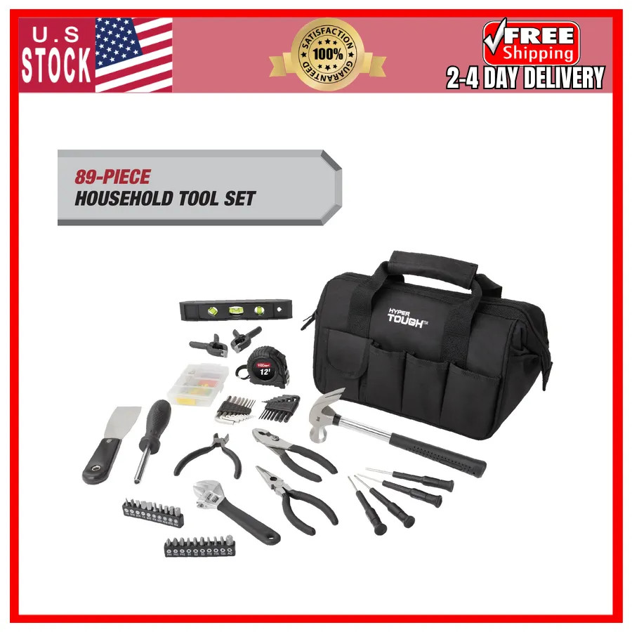 Hyper Tough 89-Piece Household Tool Set with 12-Pocket Storage Bag