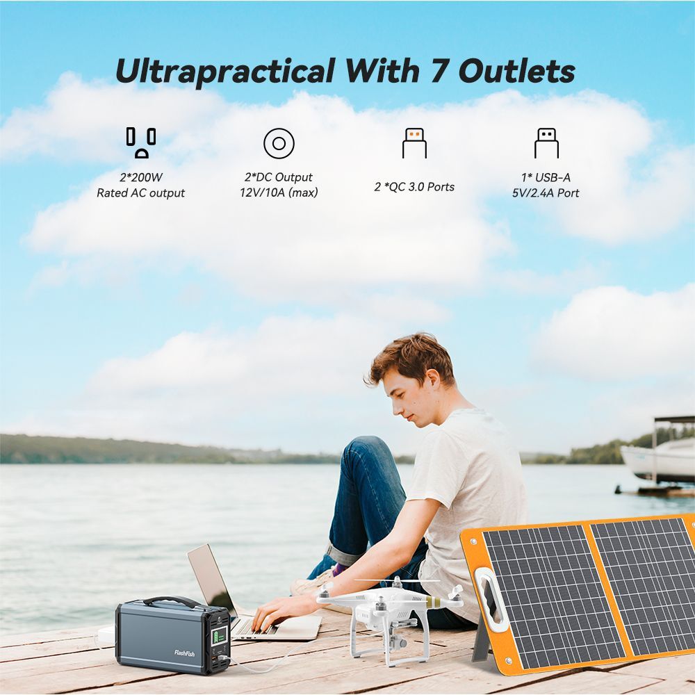 300W Solar Generator, FlashFish 60000mAh Portable Power Station Camping Potable
