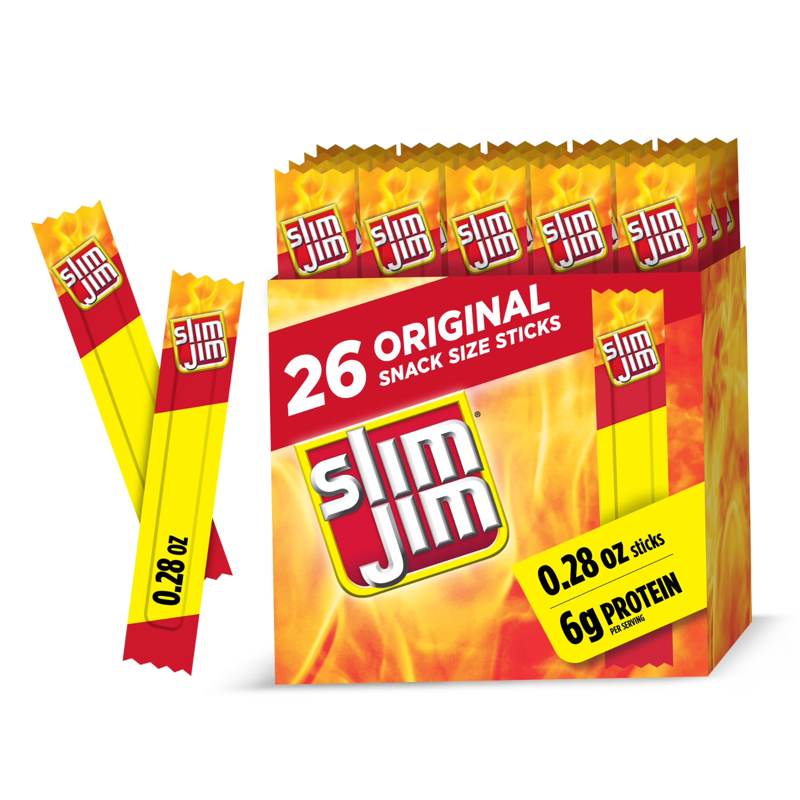Slim Jim Smoked Meat Sticks, Original Flavor, Snack Size, 0.28 oz. (26 Count)