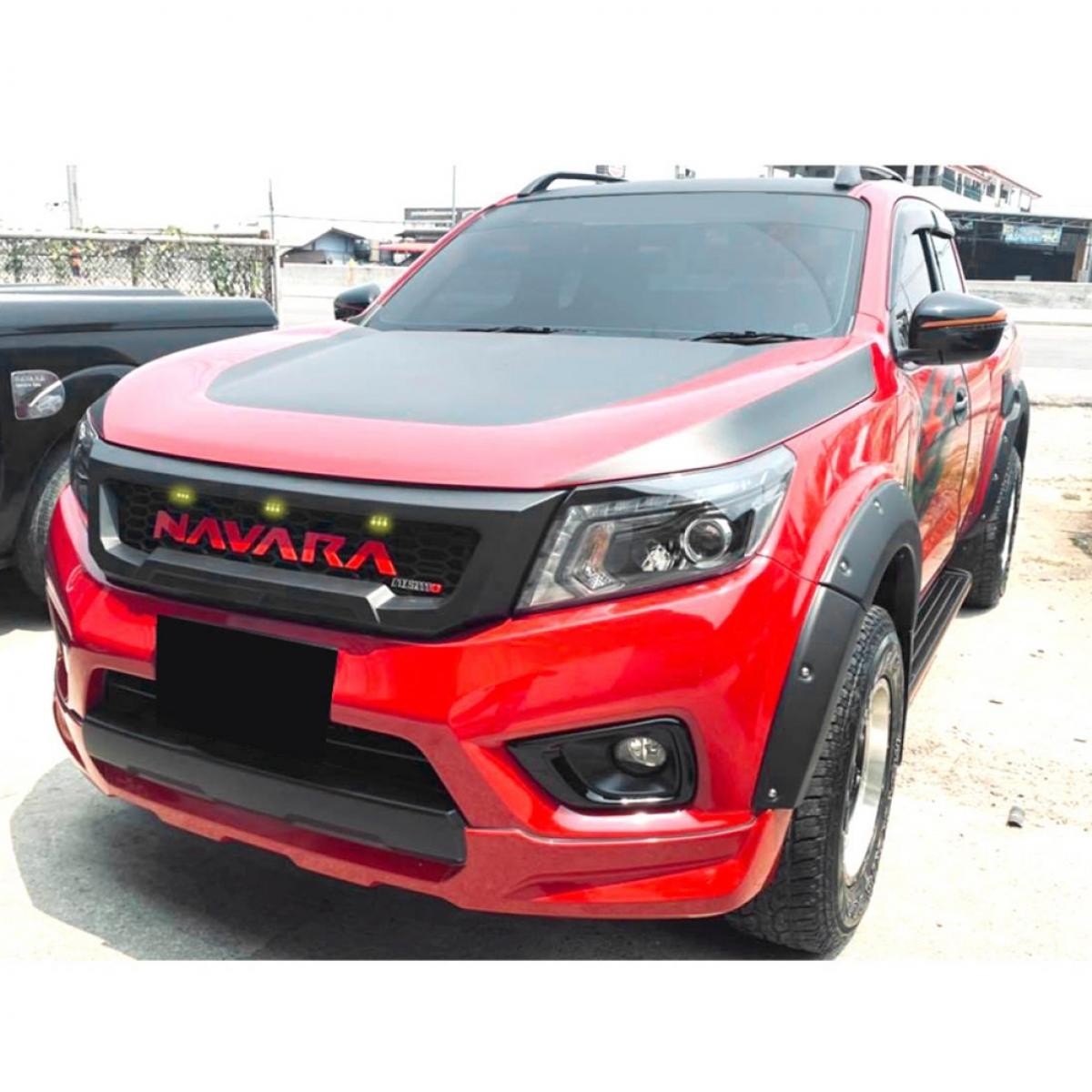 Front Grille Matte Black Yellow LED Black Logo For Nissan Navara NP300 D23 14-19