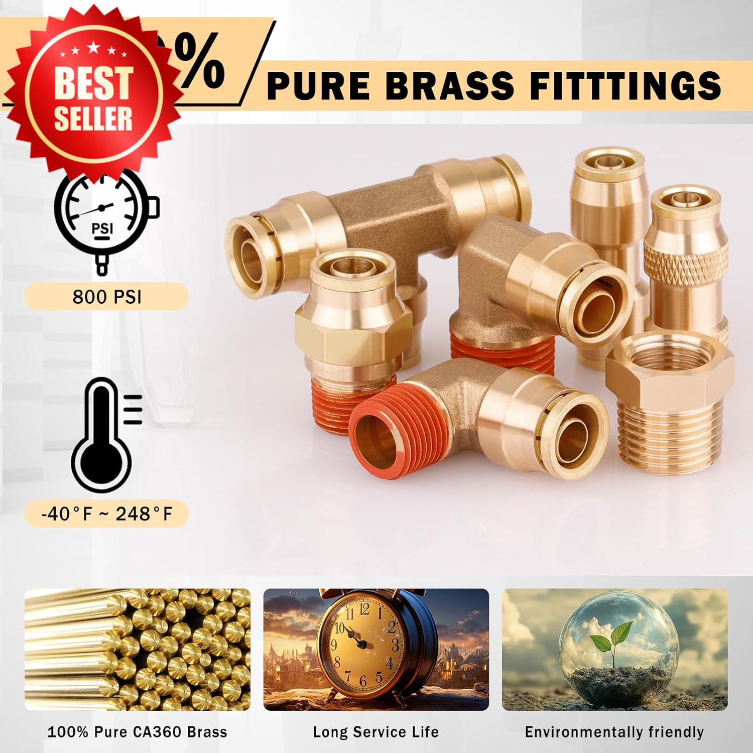 64 Pcs Brass DOT Air Line Fittings Kit Push Lock Quick Connect NPT US