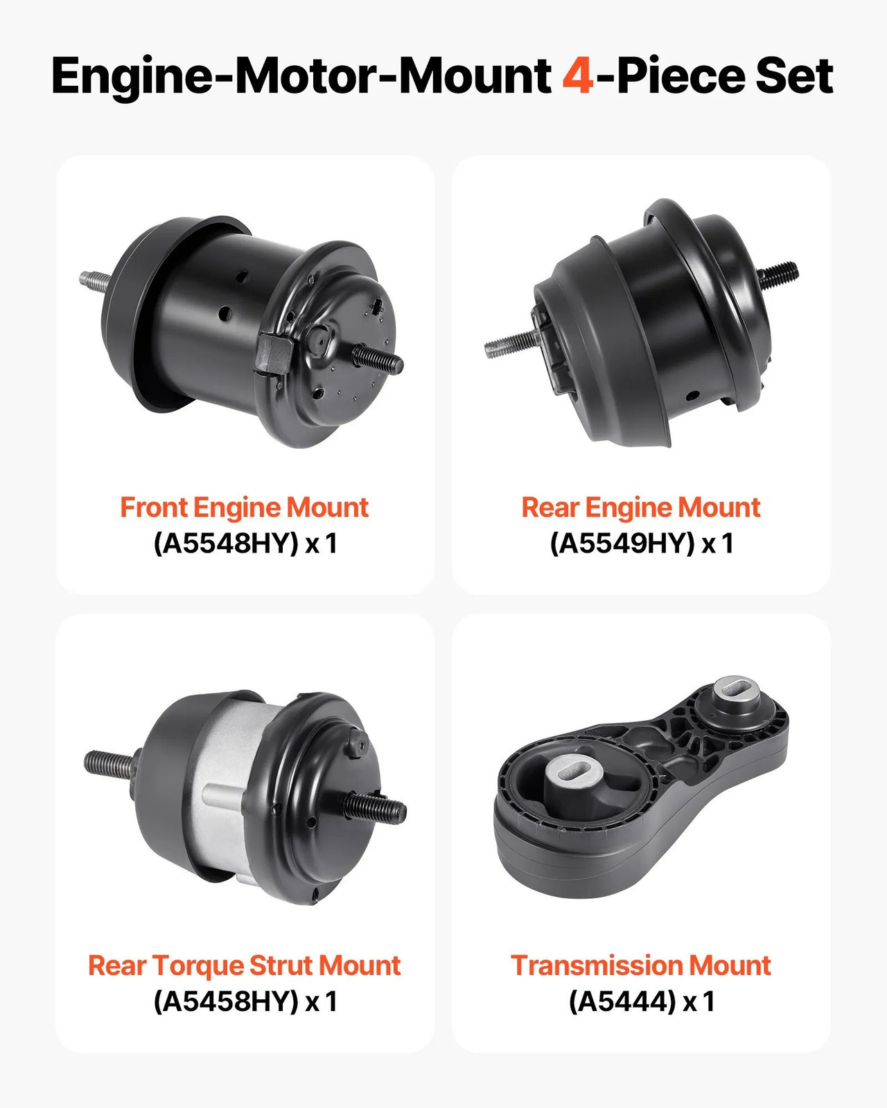 Engine and Transmission Motor Mount Kit Replacement, Set of 4, Compatible with 2
