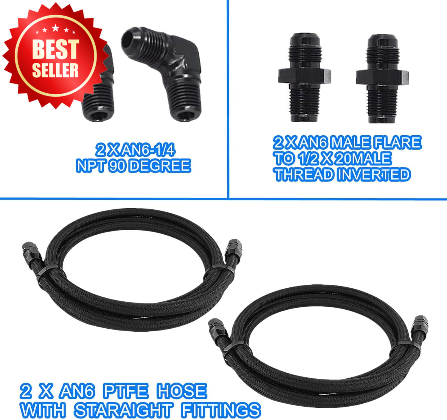 2 Set 6AN PTFE Transmission Cooler Lines 7Ft Nylon SS Braided 4L60 TH350 US