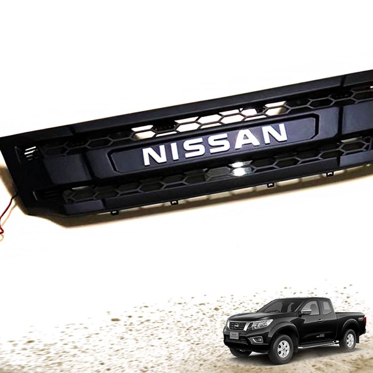 Front Grille Matte Black White Logo Amber LED For Nissan Navara NP300 D23 14-19