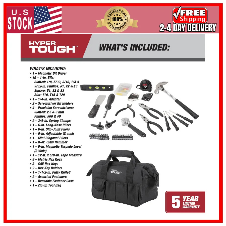 Hyper Tough 89-Piece Household Tool Set with 12-Pocket Storage Bag