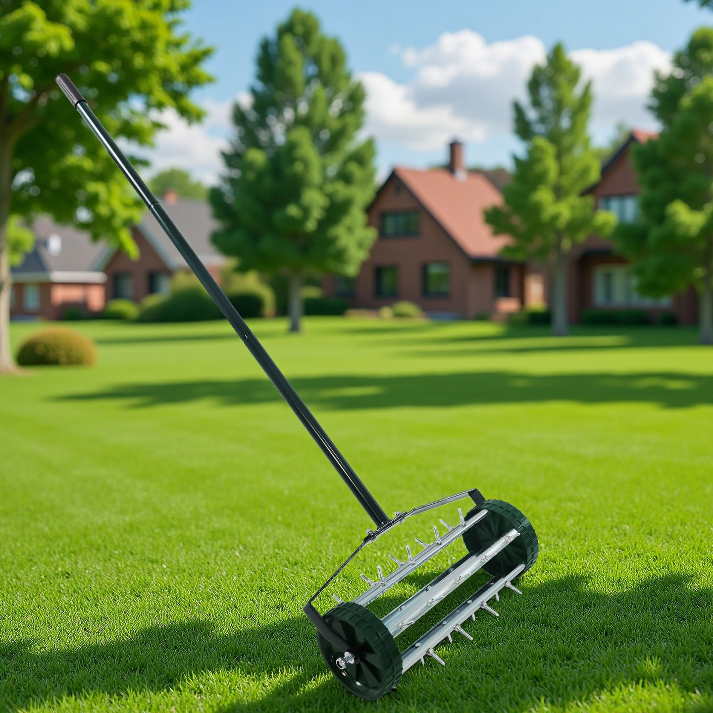 Heavy Duty Rolling Lawn Aerator Rotary Push Tine Spike Soil Gardening Tool