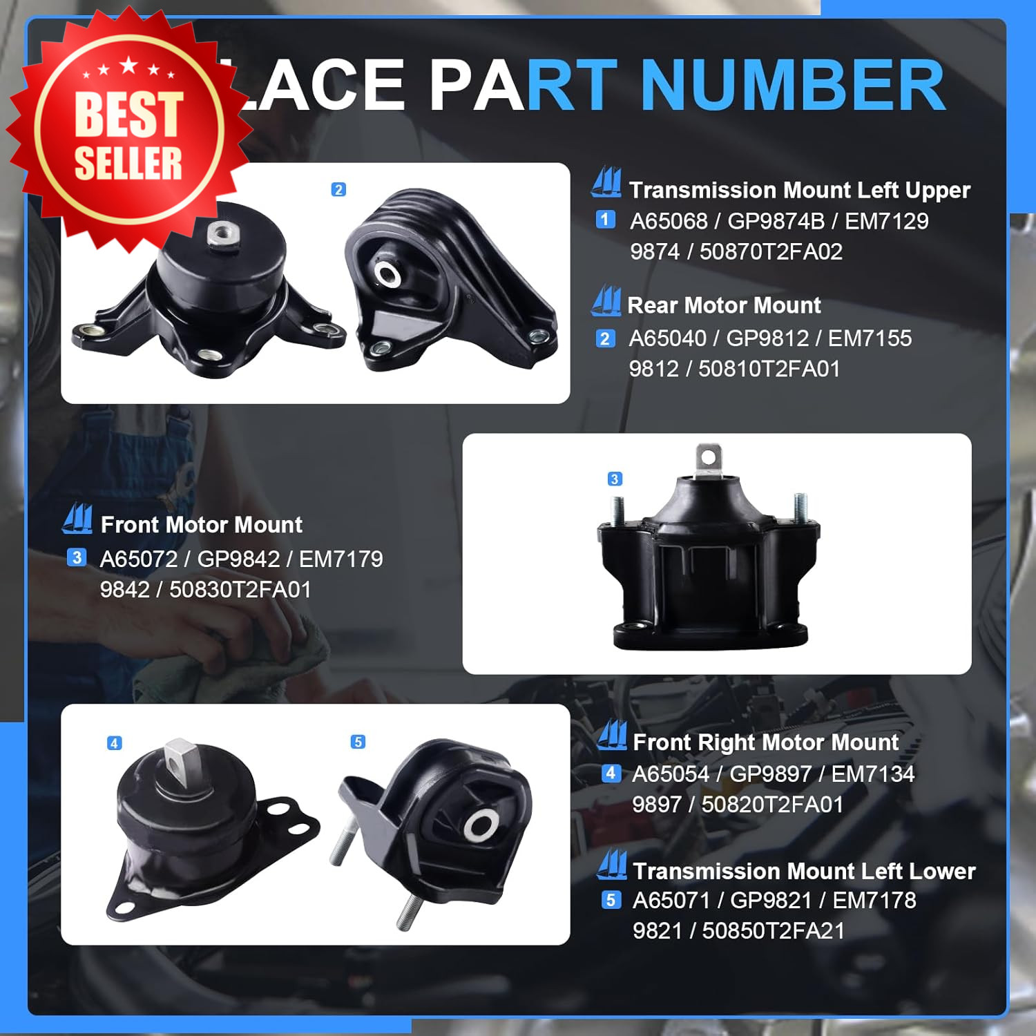5Pcs Engine Motor Mount Set For Accord L4 2.4L 2013-2017 Auto Trans US