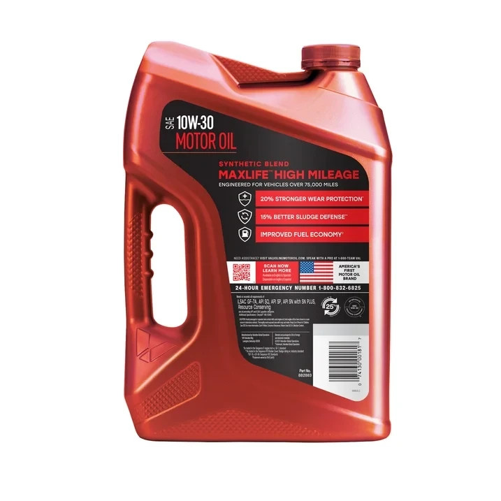 5 Quart High Mileage Synthetic Blend Motor Oil 10W-30 Car Truck SUV US