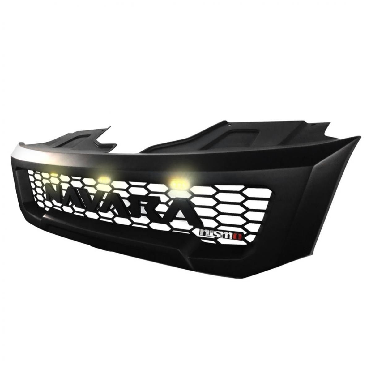 Front Grille Matte Black Yellow LED Black Logo For Nissan Navara NP300 D23 14-19