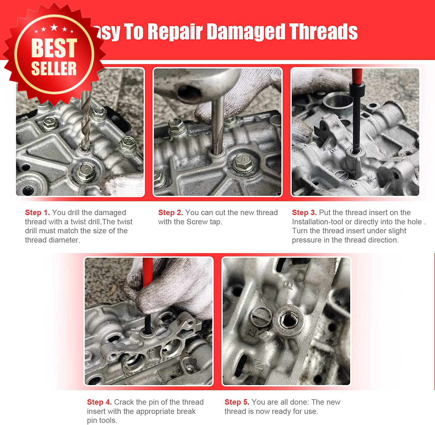 M10x1.5 Metric Thread Repair Kit HSS Drill Tap Insert Rethread Auto Tool US