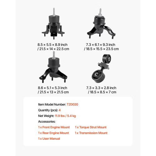 Engine and Transmission Motor Mount Kit Replacement, Set of 4, Compatible with