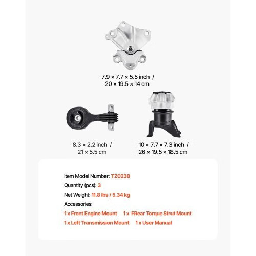 Engine Motor Mount and Transmission Mount Kit Replacement, Set of 3, Compatible