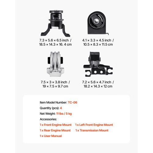 Engine Motor Mount and Transmission Mount Kit Replacement, Set of 4, Compatible