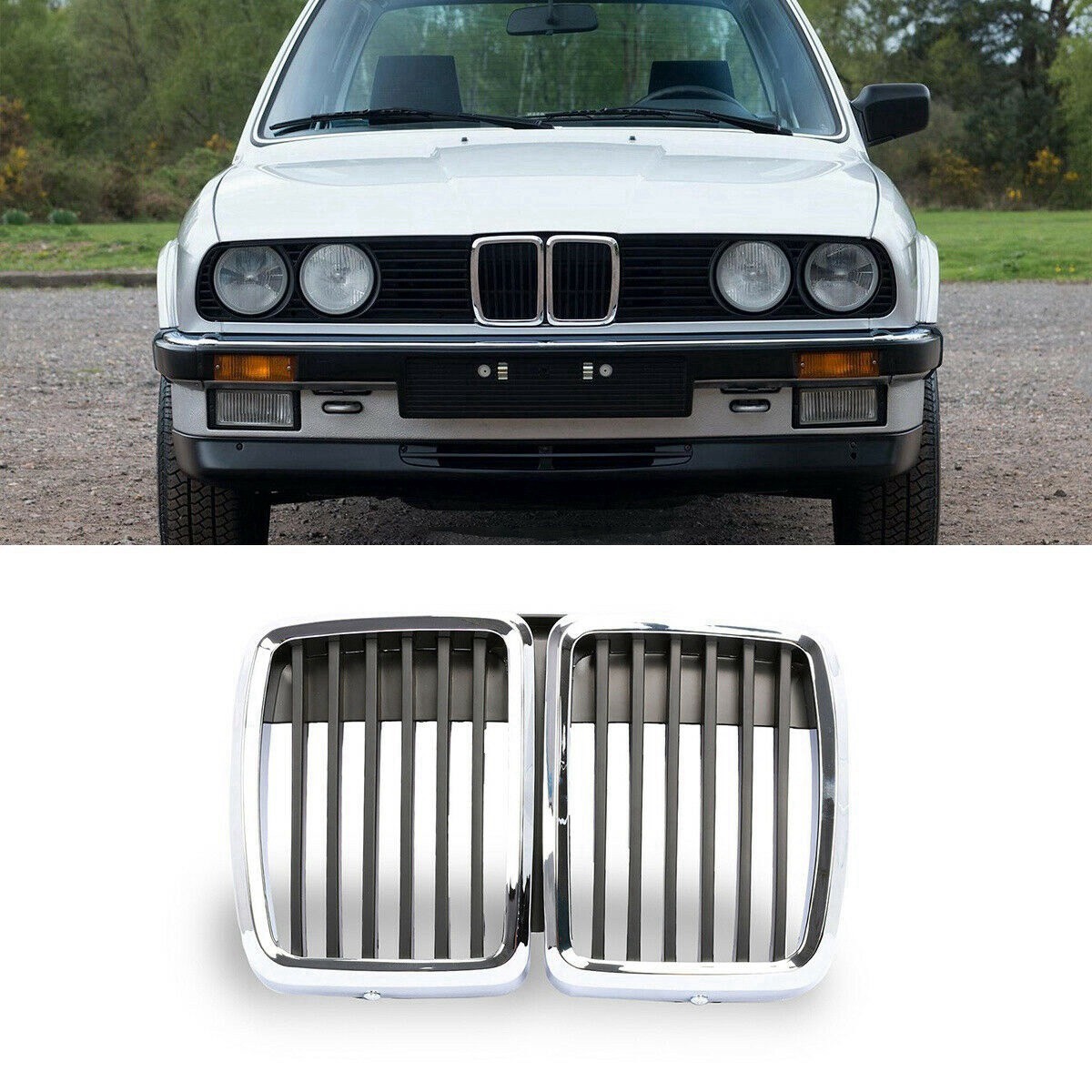 Front Hood Kidney Grille Grill Center Chrom Black for E30 M3 3 Serie2798