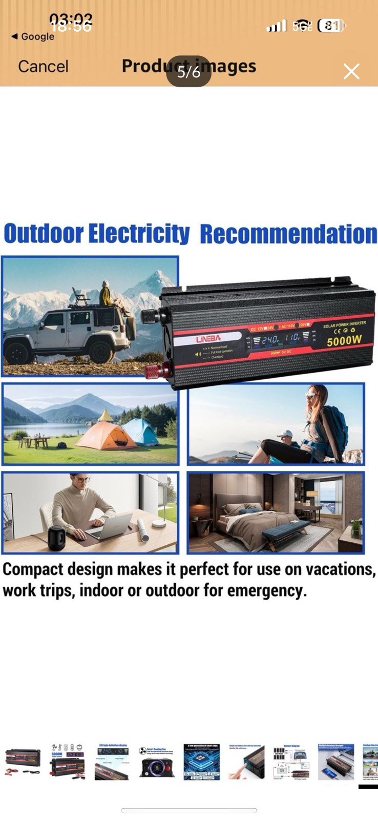 Power Inverter 5000W Converter 24V DC to 110V for Car Truck Home AC LCD Outdoor