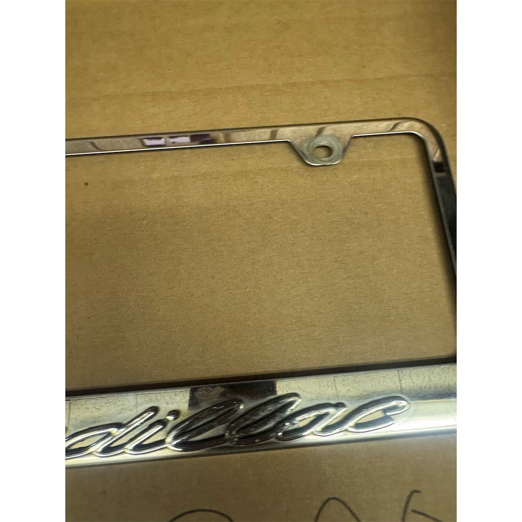 Cadillac License Plate Frame Chrome Finish Raised Script Logo Emblem