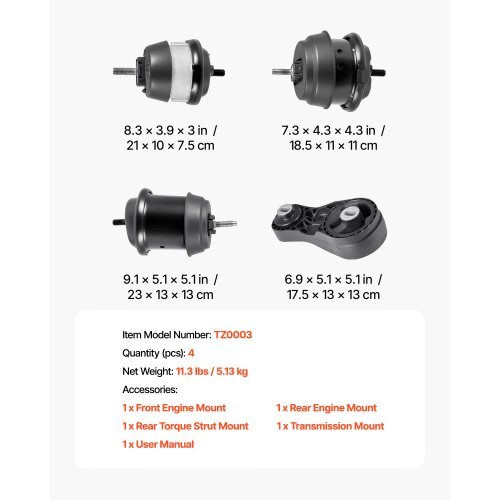 Engine and Transmission Motor Mount Kit Replacement, Set of 4, Compatible with 2