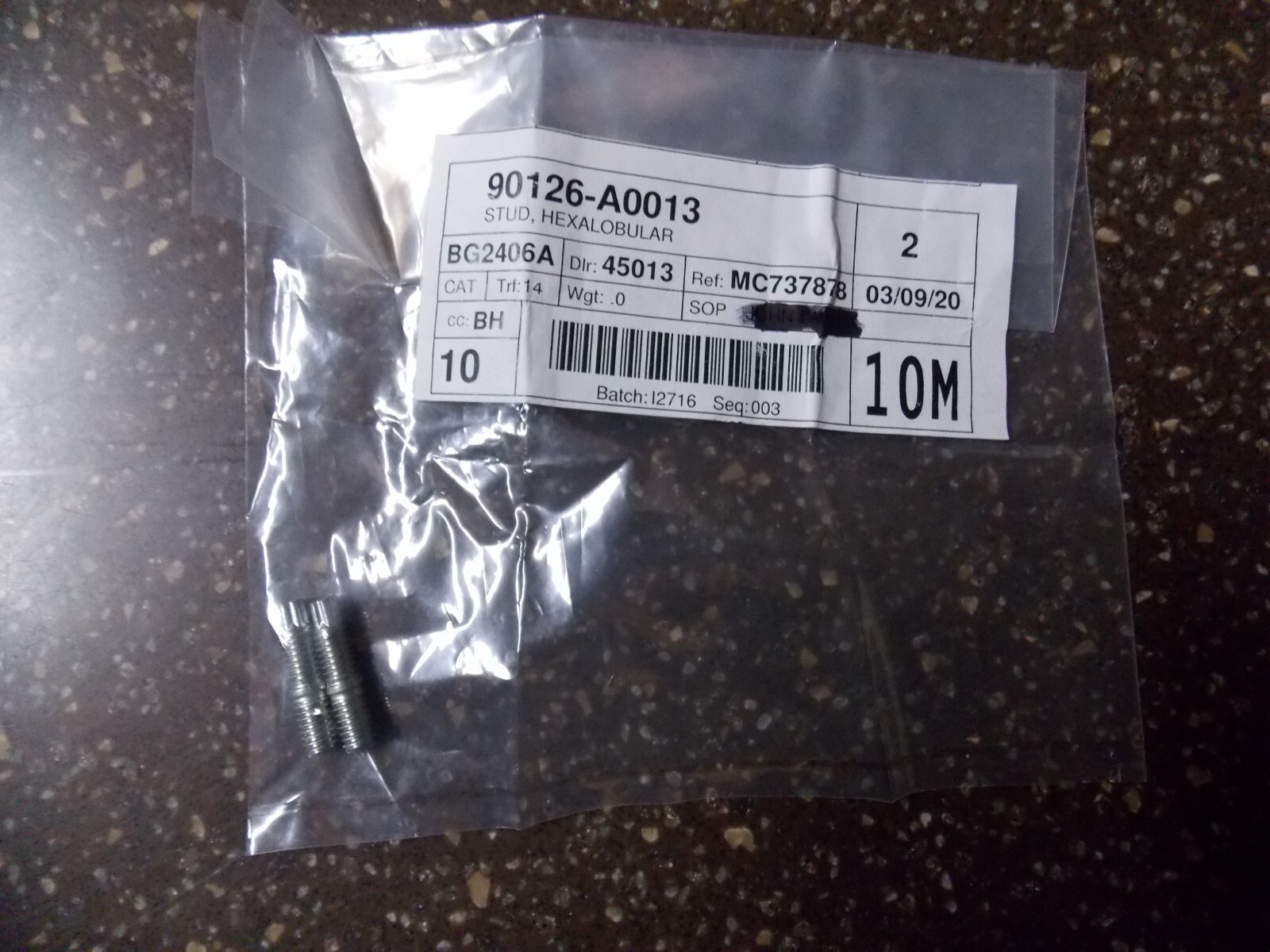 Two OEM Original Factory 2011-2017 Lower Oil Pan Studs – Toyota 90126-A0013