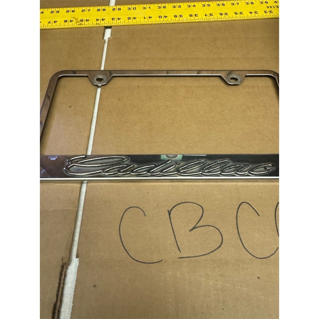 Cadillac License Plate Frame Chrome Finish Raised Script Logo Emblem