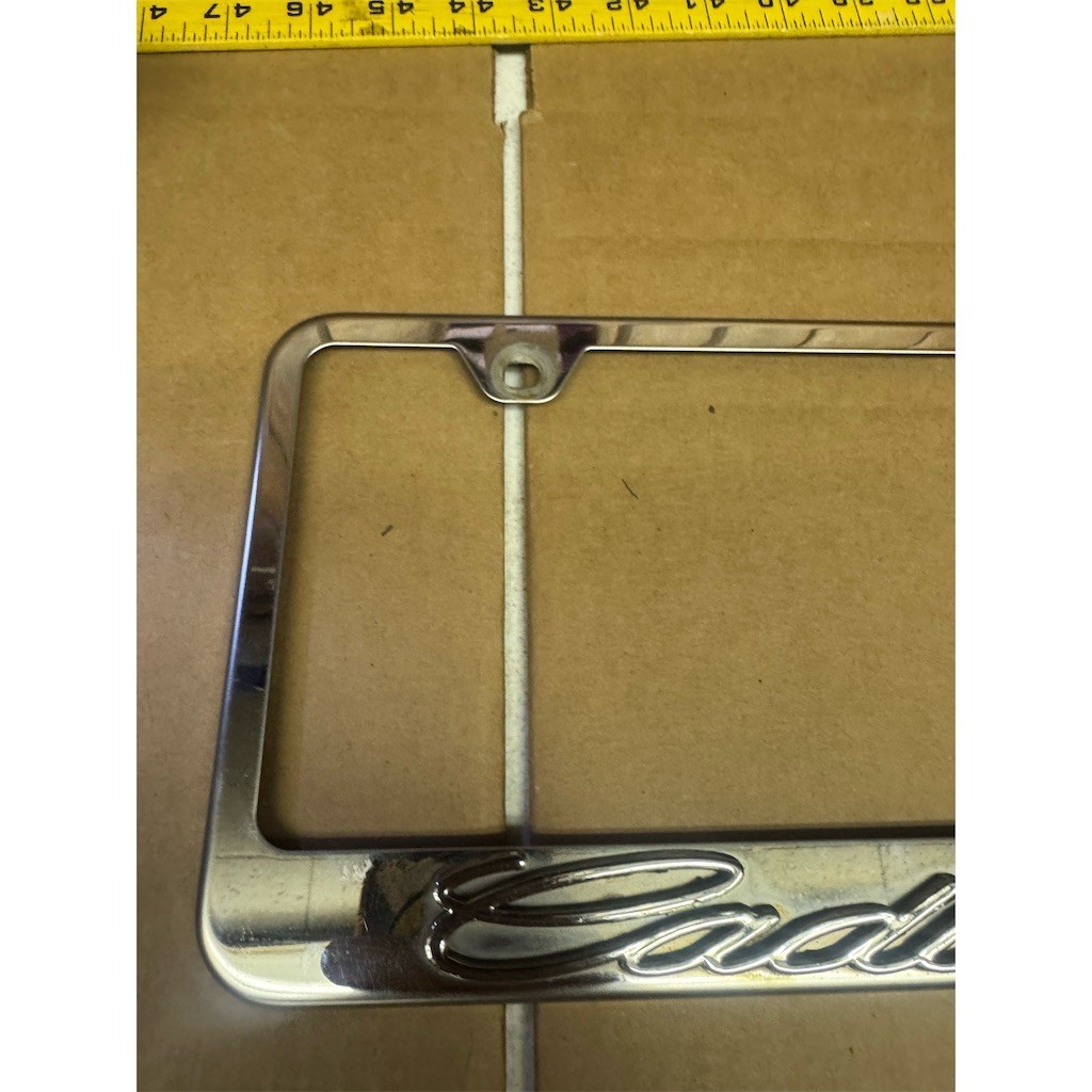 Cadillac License Plate Frame Chrome Finish Raised Script Logo Emblem