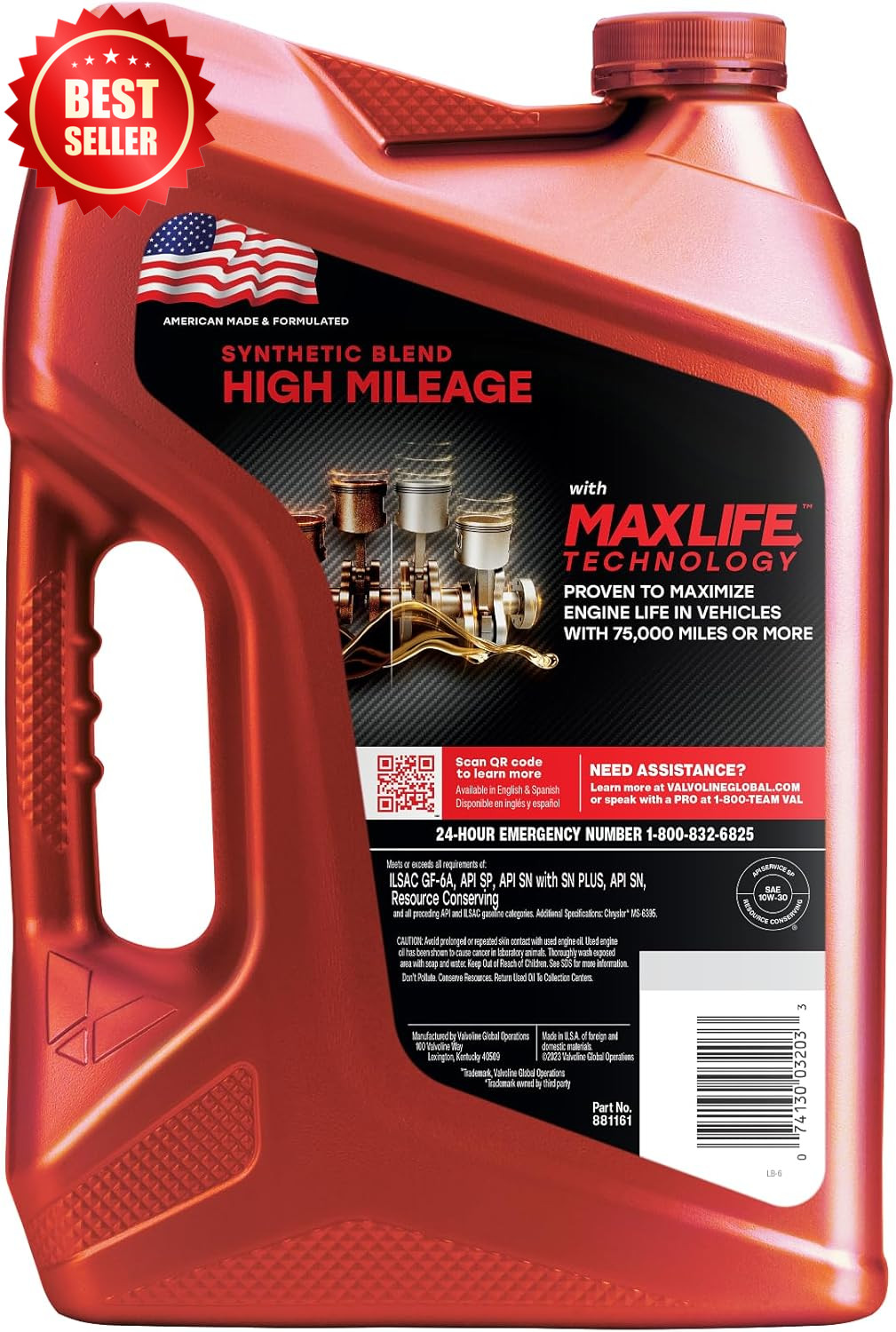 5 Quart High Mileage Synthetic Blend Motor Oil 10W-30 Car Truck SUV US