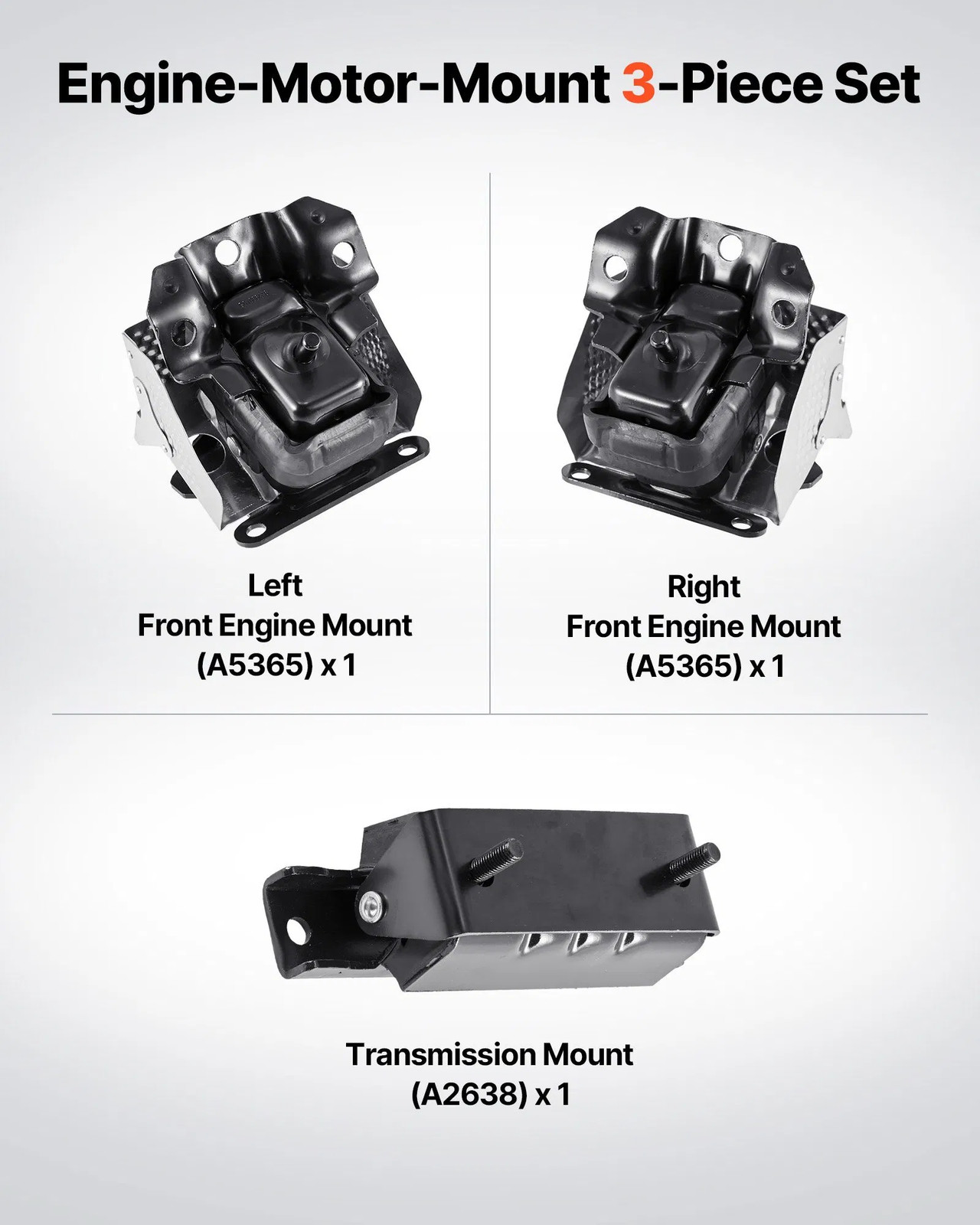 Engine and Transmission Motor Mount Kit Replacement, Set of 3, Compatible with 2