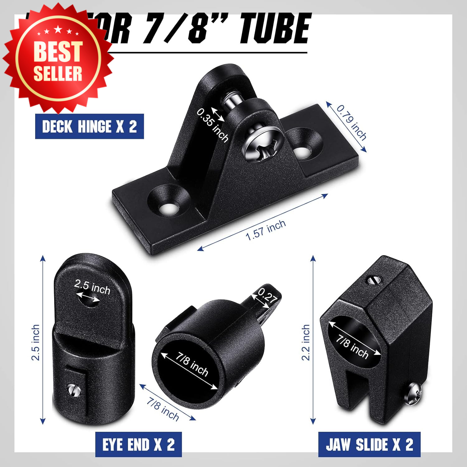 12pc Bimini Top Hardware Fitting Set 7/8″ Jaw Slide Cap Eye End Deck Hinge Strap