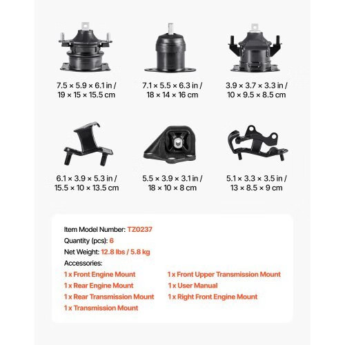 Engine Motor Mount and Transmission Mount Kit Replacement, Set of 6, Compatible