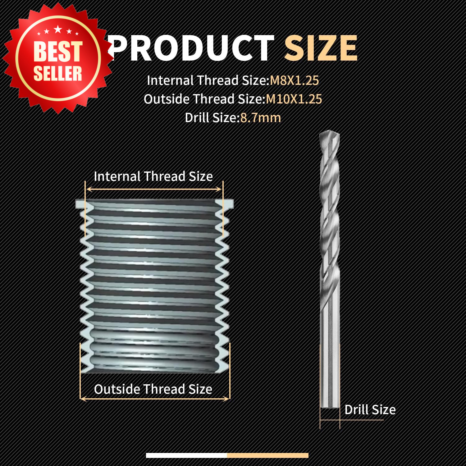 M8x1.25 Thread Repair Kit HSS Drill Tap 10pc Stainless Steel Insert US