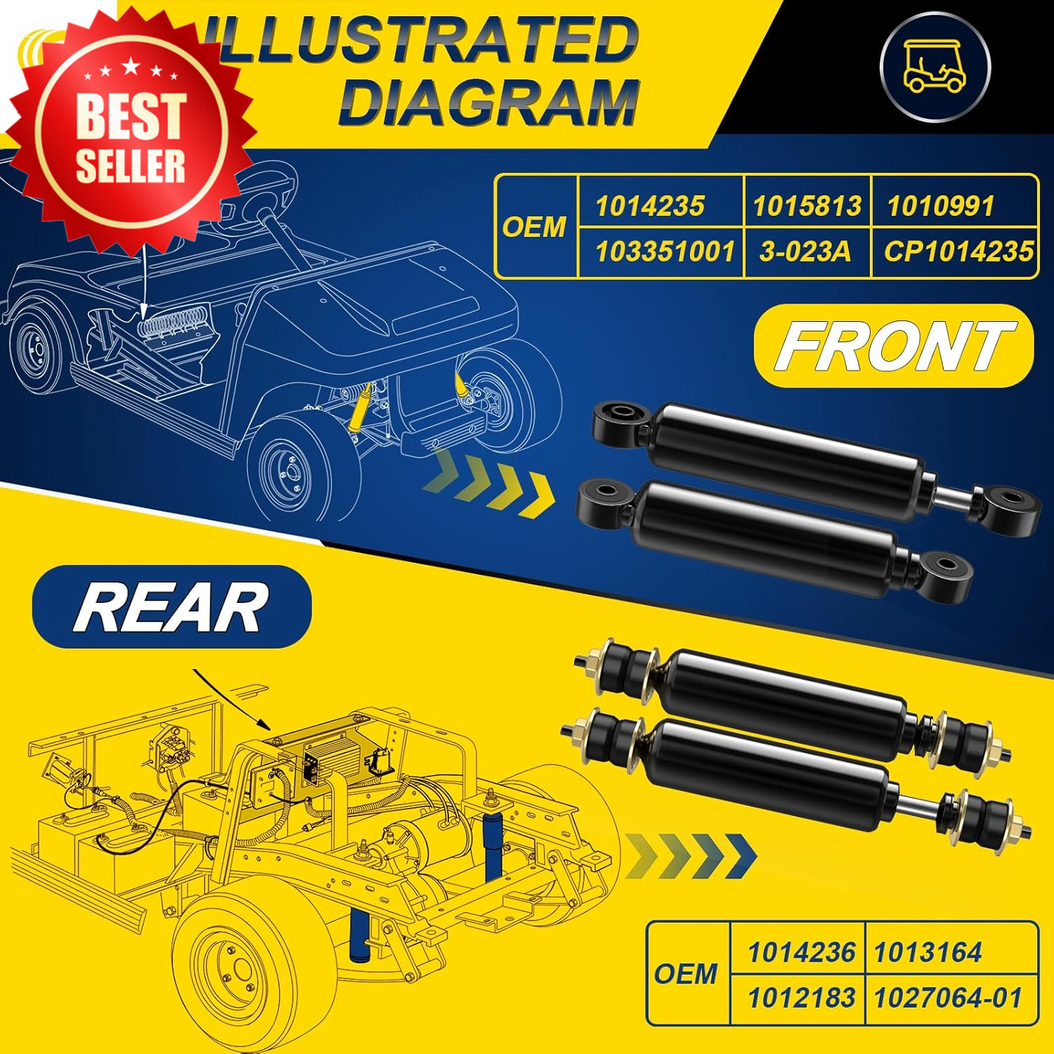 4 PCS Golf Cart Front Rear Shock Absorbers 1988-UP 2004-UP US