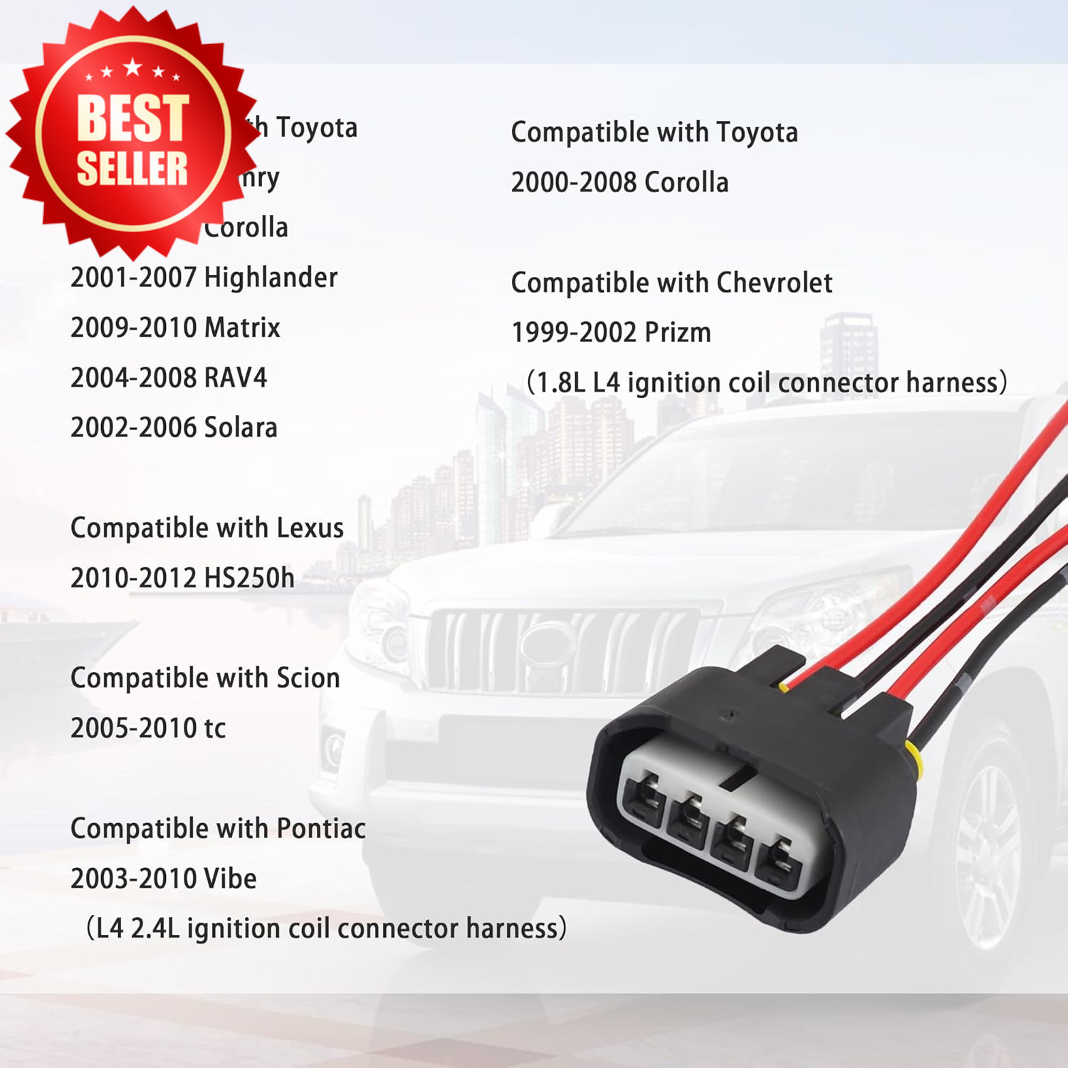 4PCS Ignition Coil Connector – Standard 4 Ports Ignition Coil Wire – Compatible