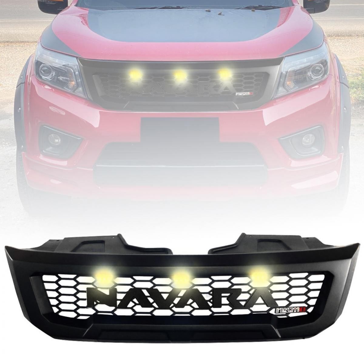 Front Grille Matte Black Yellow LED Black Logo For Nissan Navara NP300 D23 14-19