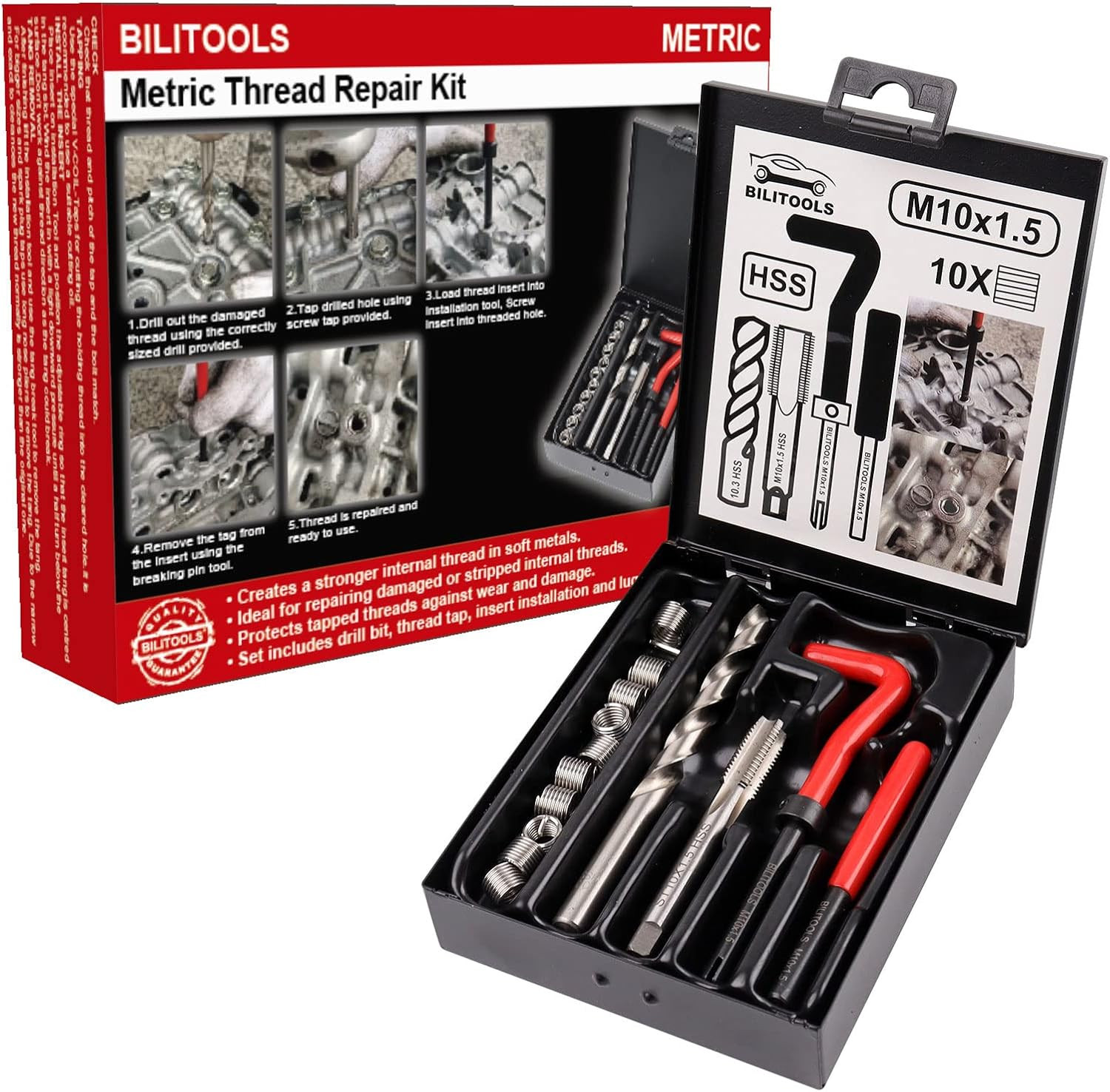 M10x1.5 Metric Thread Repair Kit HSS Drill Tap Insert Rethread Auto Tool US