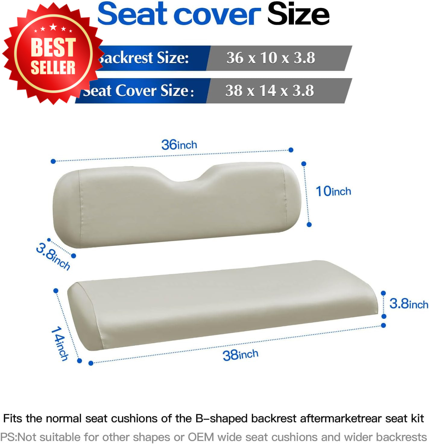 Waterproof Leather Golf Cart Rear Seat Cover Universal Aftermarket Grey US